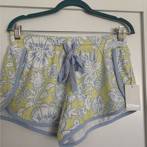 PJ Salvage Green Floral Pajama Shorts with Light Blue Trim and Drawstring